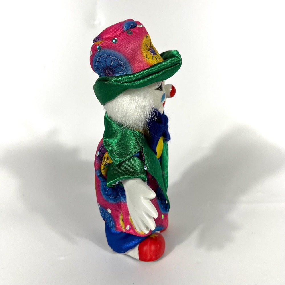 Vtg Psychedelic Floral Clown Doll Porcelain Colorful Sequin Posable Whimsy NWOT - Picture 4 of 8